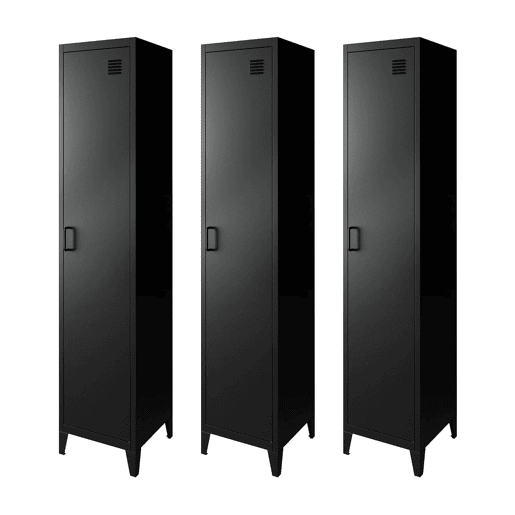 Armário em metal, 4 espaços de armazenamento, set de 3, Soho, Preto, 38x38x180 cm