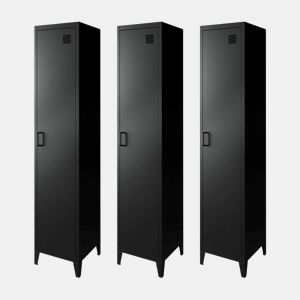 Armário em metal, 4 espaços de armazenamento, set de 3, Soho, Preto, 38x38x180 cm