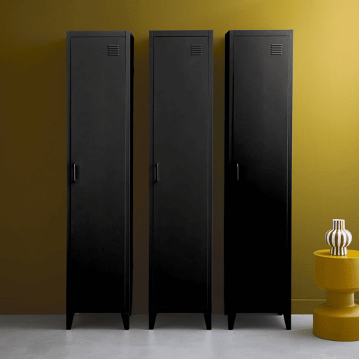 Armário em metal, 4 espaços de armazenamento, set de 3, Soho, Preto, 38x38x180 cm