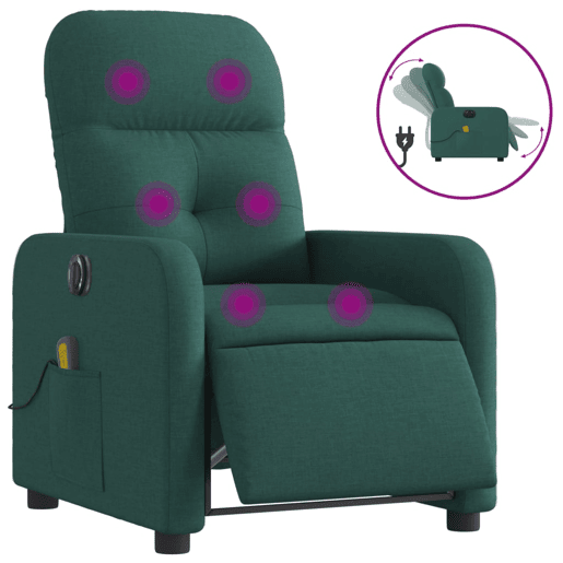 vidaXL Poltrona reclinável de massagens elétrica tecido verde-escuro vidaXL Poltrona reclinável de massagens elétrica tecido verde-escuro