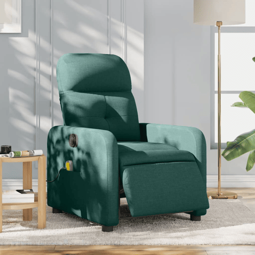 vidaXL Poltrona reclinável de massagens elétrica tecido verde-escuro vidaXL Poltrona reclinável de massagens elétrica tecido verde-escuro