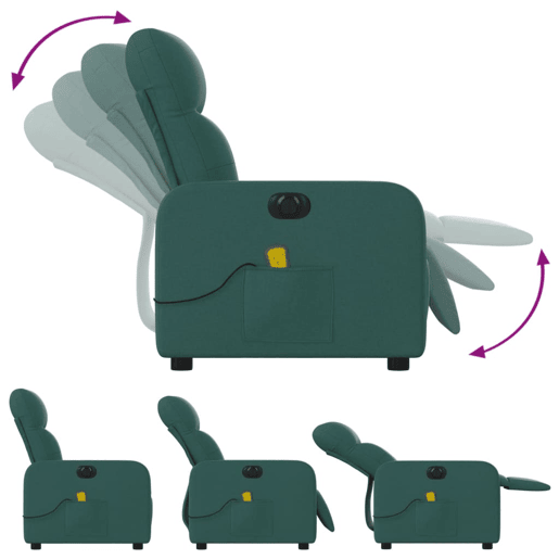 vidaXL Poltrona reclinável de massagens elétrica tecido verde-escuro vidaXL Poltrona reclinável de massagens elétrica tecido verde-escuro
