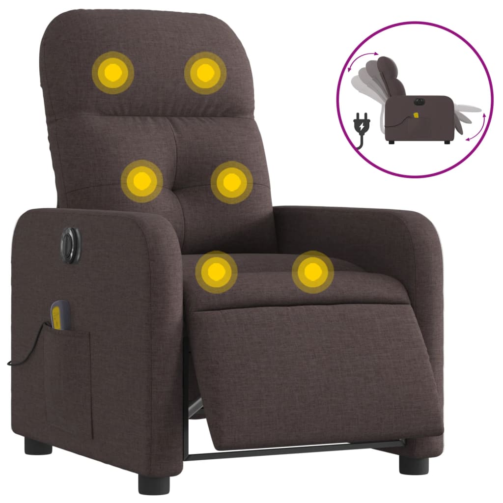 Vidaxl sillón reclinable de masaje eléctrico tela marrón oscuro