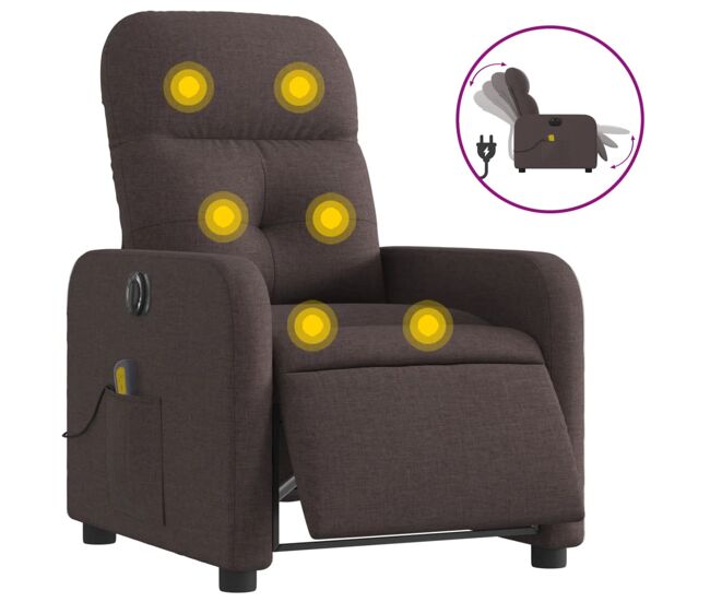Vidaxl sillón reclinable de masaje eléctrico tela marrón oscuro