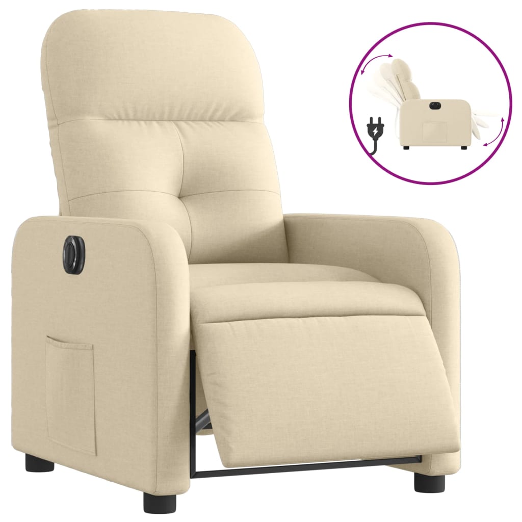 Vidaxl sillón reclinable eléctrico de tela crema
