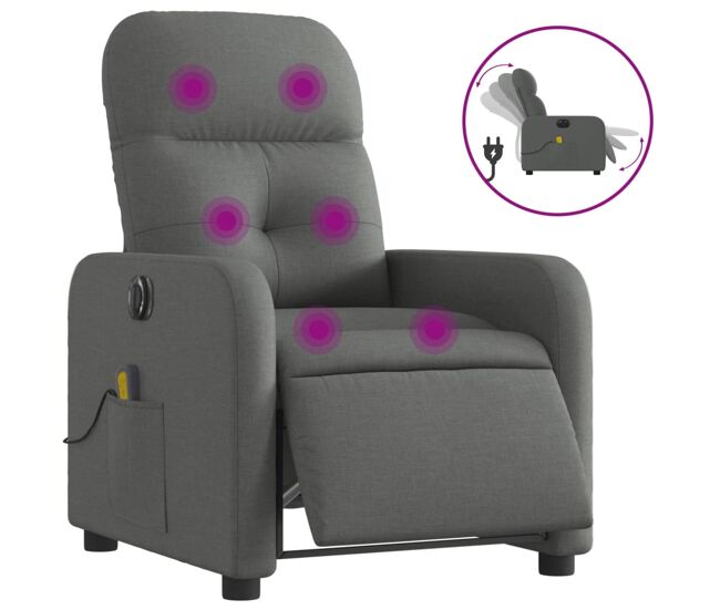 Vidaxl sillón reclinable de masaje eléctrico tela gris oscuro