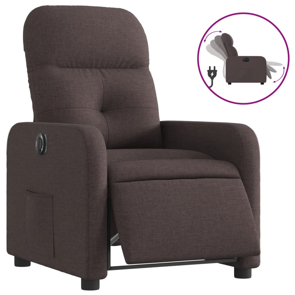 Vidaxl sillón reclinable eléctrico tela marrón oscuro