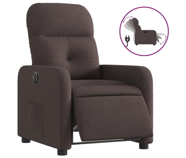 Vidaxl sillón reclinable eléctrico tela marrón oscuro