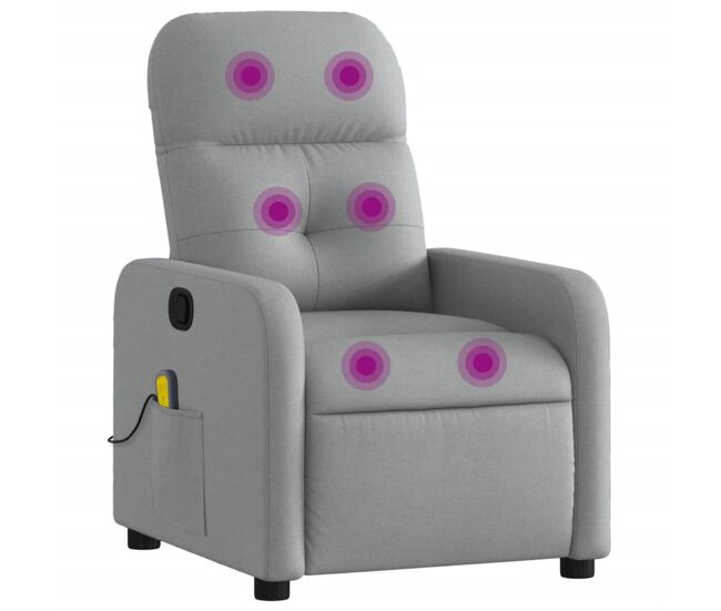Vidaxl sillón reclinable de masaje de tela gris claro