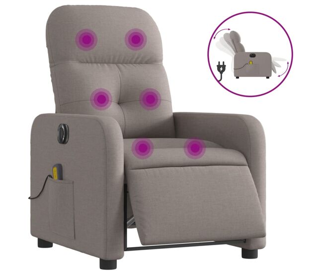 Vidaxl sillón reclinable de masaje eléctrico tela gris taupe