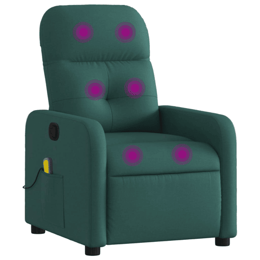vidaXL Poltrona de massagens reclinável tecido verde-escuro