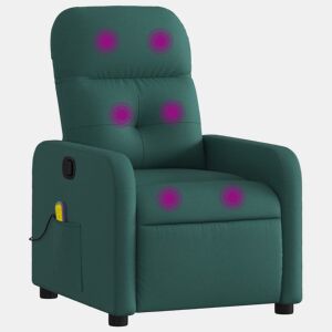 vidaXL Poltrona de massagens reclinável tecido verde-escuro