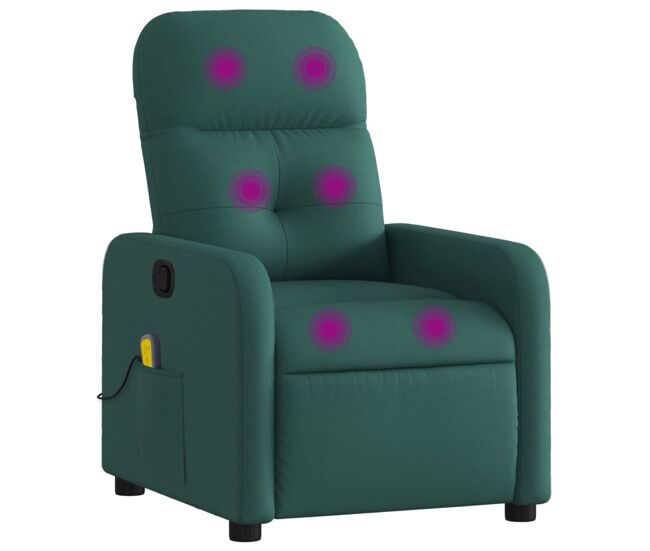 Vidaxl sillón de masaje reclinable de tela verde oscuro