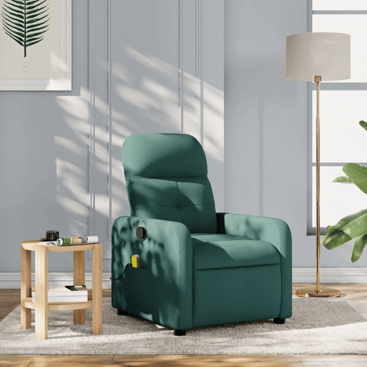 vidaXL Poltrona de massagens reclinável tecido verde-escuro