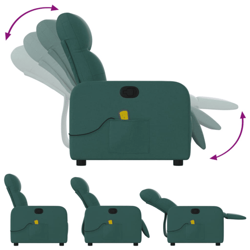 vidaXL Poltrona de massagens reclinável tecido verde-escuro