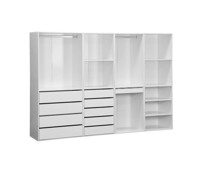 Vestidor modular de 4 elementos, modulo, blanco, 260x45x180 cm