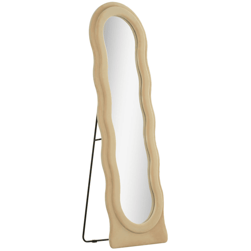 HOMCOM Espelho de Pé 50x160 cm Espelho de Corpo Inteiro ou de Parede com Desenho Assimétrico e Estrutura de Veludo para Sala de Estar Dormitório Bege