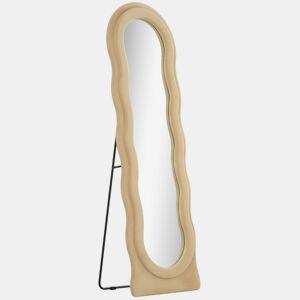 HOMCOM Espelho de Pé 50x160 cm Espelho de Corpo Inteiro ou de Parede com Desenho Assimétrico e Estrutura de Veludo para Sala de Estar Dormitório Bege