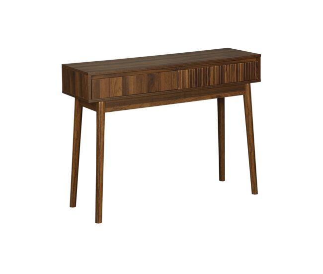 Consola con efecto madera de 2 cajones, 100cm, linear, madera oscura, 100x30x75 cm