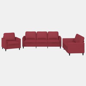 vidaXL 3 pcs conjunto sofás c almofadões couro artif. vermelho tinto