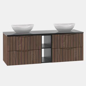 Móvel lavatório duplo 140cm 2 nichos Siena madeira e preto