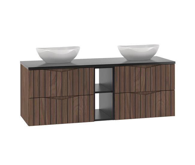 Mueble doble lavabo 140cm 2 compartimientos siena madera y negro