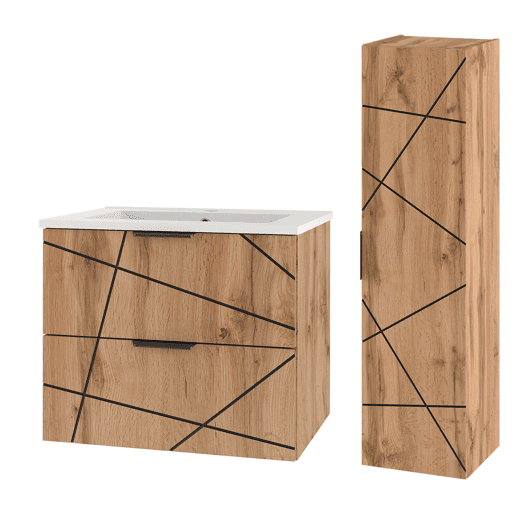 Móvel de toucador individual Teren Madeira com lavatório e coluna 60cm