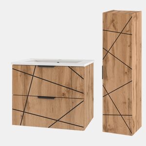Móvel de toucador individual Teren Madeira com lavatório e coluna 60cm