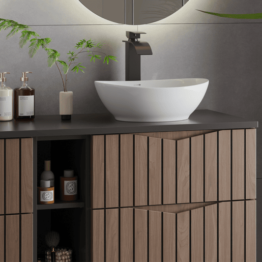 Móvel sous-lavatório 140cm 2 nichos bancada Siena madeira e preto