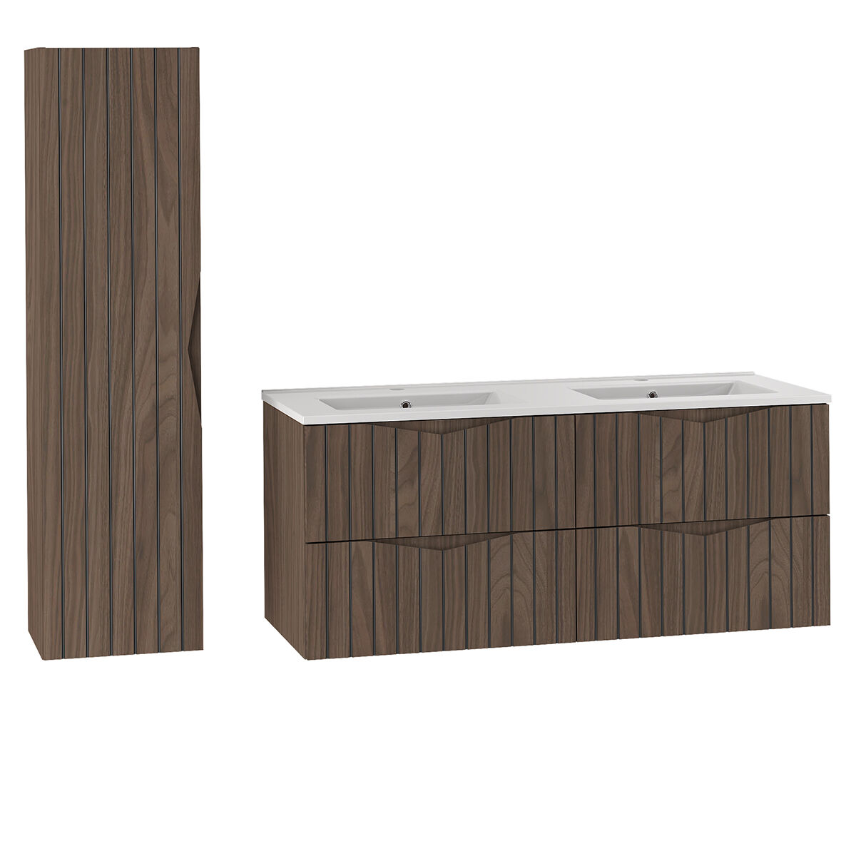 Conjunto de muebles con doble lavabo encastrado y columna Siena