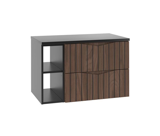 Mueble bajo lavabo 80cm 2 compartimientos encimera siena madera y negro