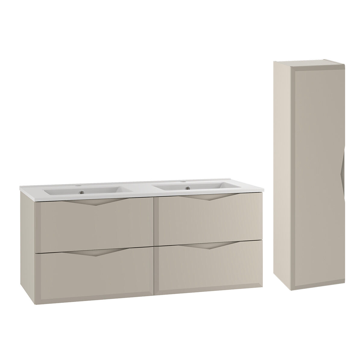 Conjunto de muebles con doble lavabo encastrado y columna Ellie