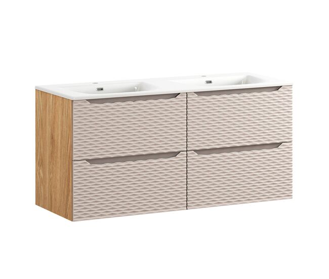 Mueble doble lavabo encastrado 120cm 4 cajones elora beige y madera