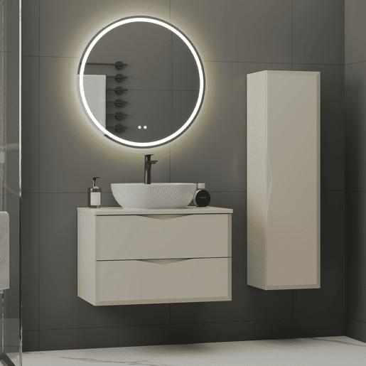 Conjunto móvel simples lavatório 80cm e coluna Ellie Caxemira