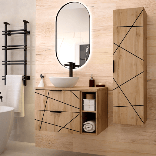 Móvel de lavatório simples 80cm 2 nichos Teren Madeira