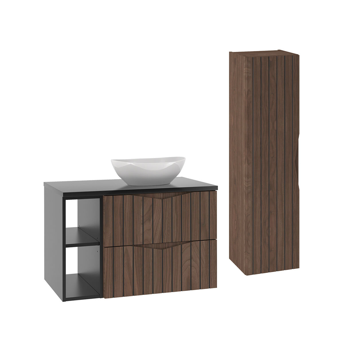 Conjunto de muebles con lavabo individual 2 compartimientos y columna Siena