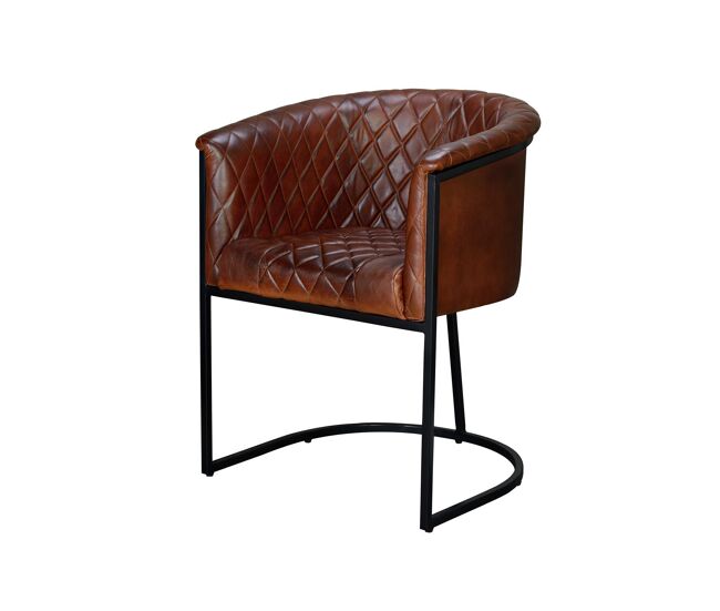 Silla cuero con patas de metal color marrón Marrón.Giner y Colomer 76x60x62