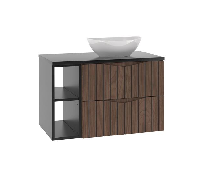 Mueble lavabo individual 80cm 2 compartimientos siena madera y negro