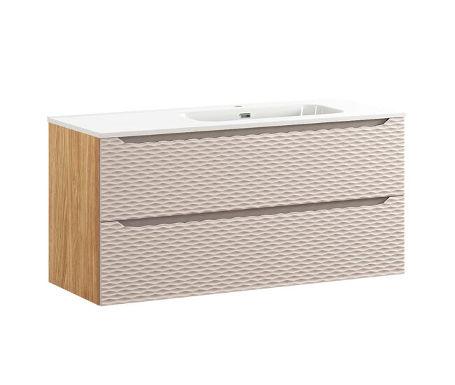 Mueble lavabo individual encastrado lado derecho 120cm 2 cajones elora beige y madera