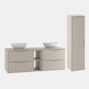 Conjunto móvel duplo lavatório 140cm 2 nichos e coluna Ellie Caxemira