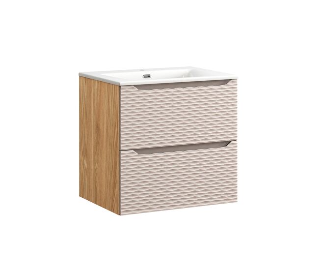 Mueble lavabo individual encastrado 60cm elora beige y madera