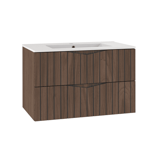 Conjunto móvel lavatório simples encastrado 80cm e coluna Siena madeira e preto