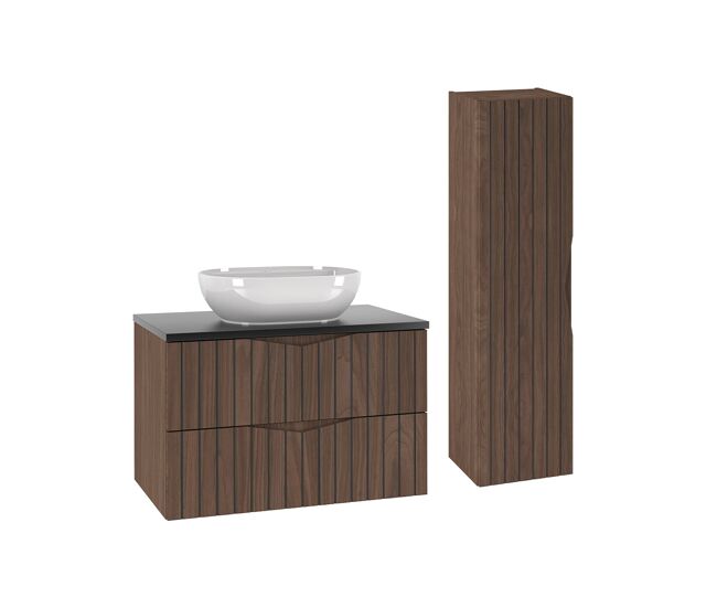 Conjunto de muebles con lavabo individual 80cm y columna siena madera y negro