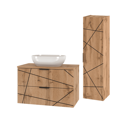 Móvel de lavatório simples 80cm e coluna Teren Madeira Móvel de lavatório simples 80cm e coluna Teren Madeira
