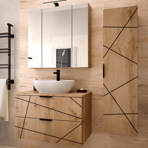 Móvel de lavatório simples 80cm e coluna Teren Madeira Móvel de lavatório simples 80cm e coluna Teren Madeira