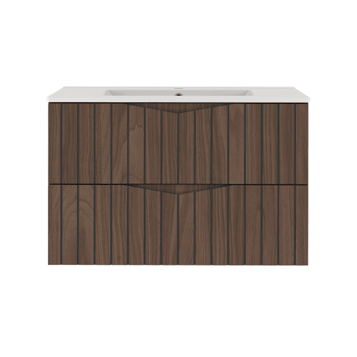 Lavatório individual encastrado 80cm Siena madeira e preto
