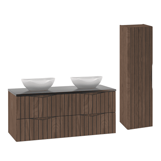 Móvel de lavatório duplo 120cm com coluna Siena madeira e preto