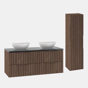 Móvel de lavatório duplo 120cm com coluna Siena madeira e preto