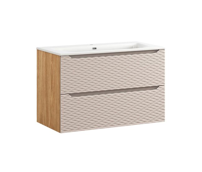 Mueble lavabo individual encastrado 90cm elora beige y madera