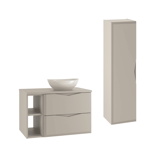 Conjunto móvel simples lavatório 80cm 2 nichos e coluna Ellie Caxemira